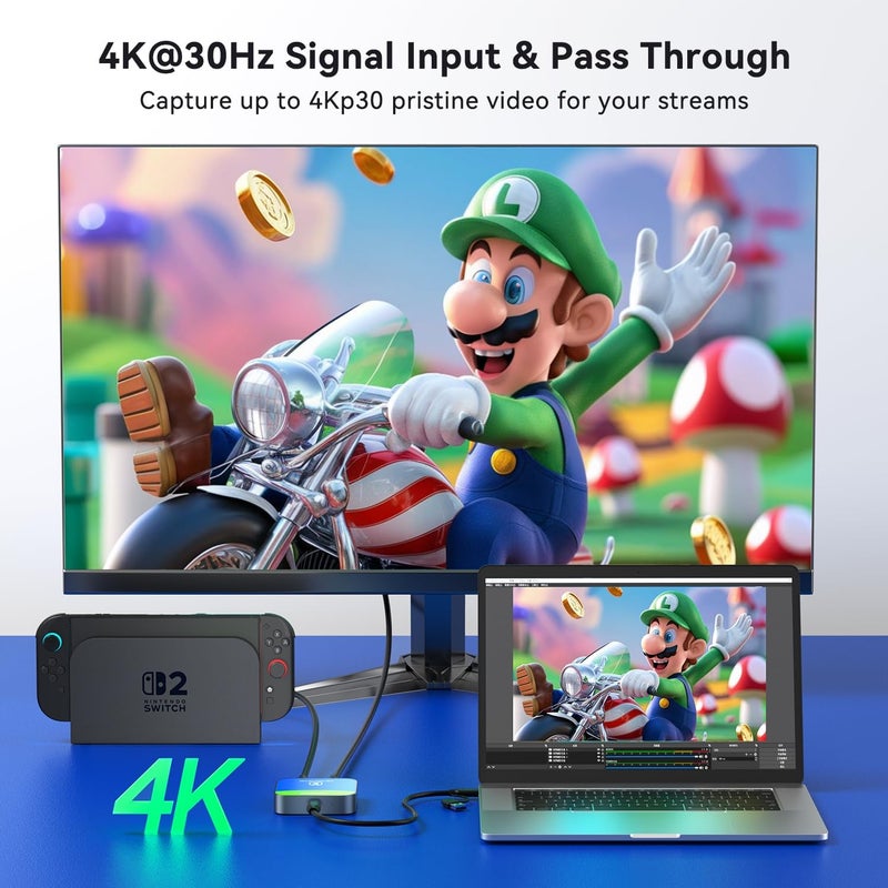 VANGREE Capture Card for Nintendo Switch, 4K Audio Video Capture Card, USB C 3.0 1080P 60FPS HDMI Recorder for Gaming/Live Streaming/Video Conference, Works for Nintendo Switch 2/PS5/Xbox/OBS/Camera/PC - Image 2